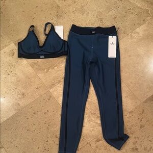 Alo Navy Seam-Trim Leggings & Bralette Set